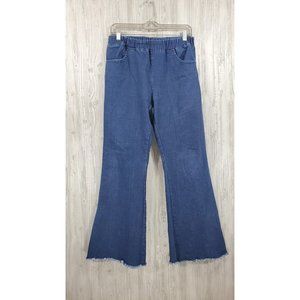 Umgee Denim Bell Bottoms Flare Jeans Pull On Raw Hem 70s Retro